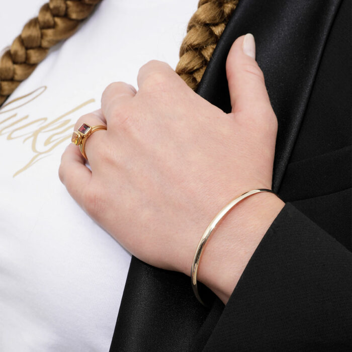 3mm Half Flat Solid Gold Bangle - Image 2
