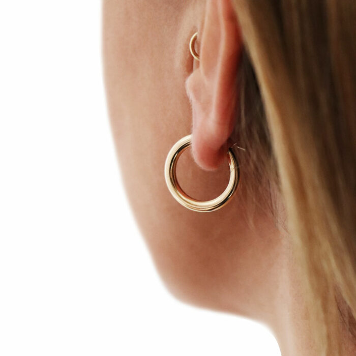 Pretty Hoop Earrings 3mm - Diameter 15mm in Yellow Gold