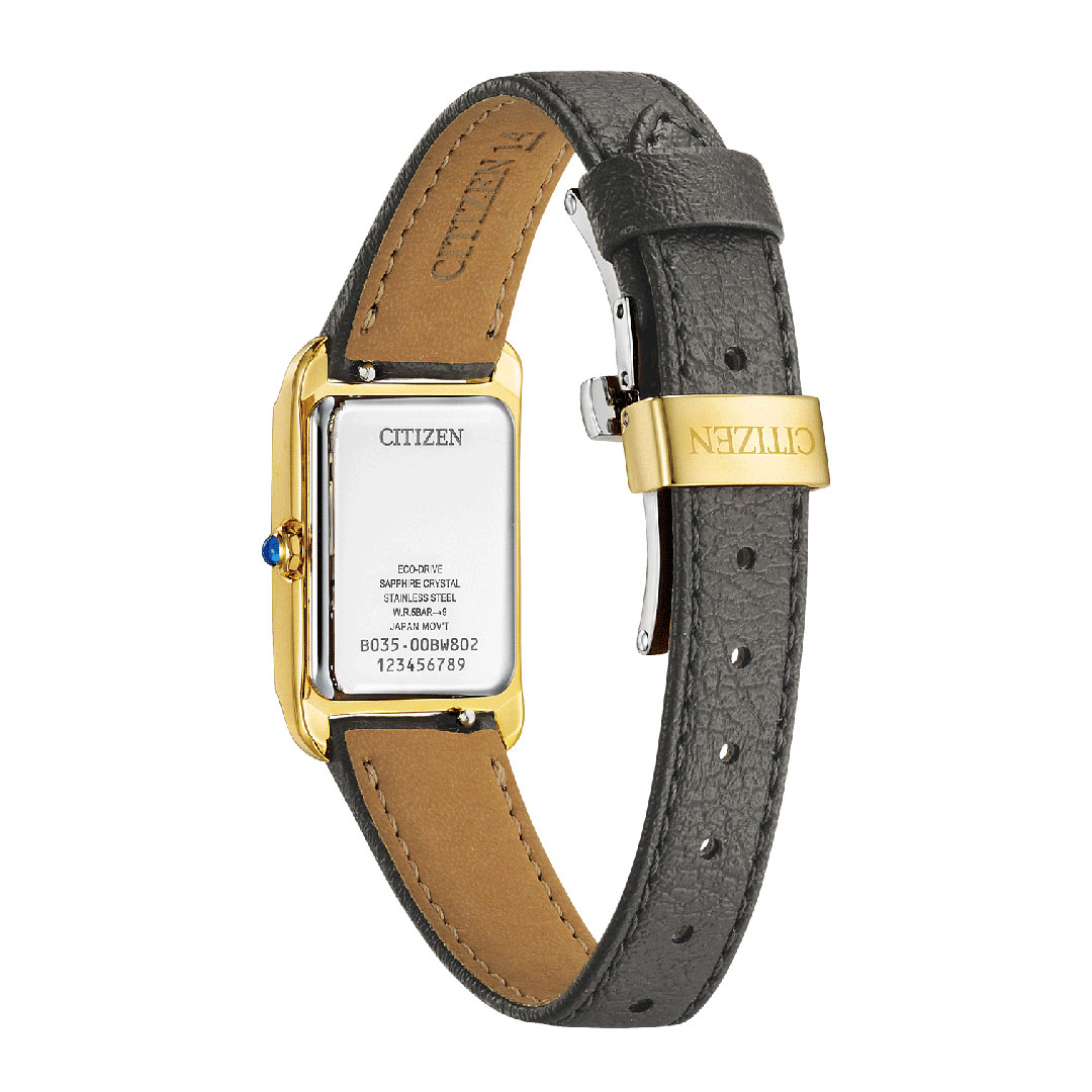 Citizen L Elongated Square Leather Gold Watch EW5622-09P - Image 3