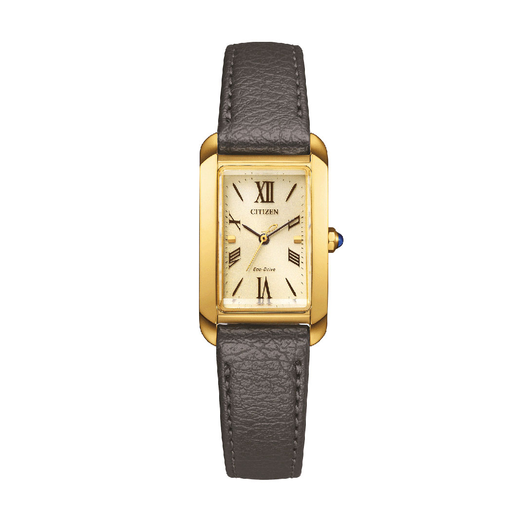 Citizen L Elongated Square Leather Gold Watch EW5622-09P